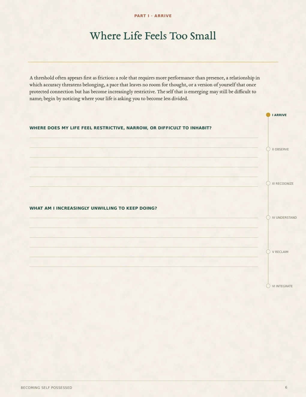 Workbook page titled Where Life Feels Too Small.
